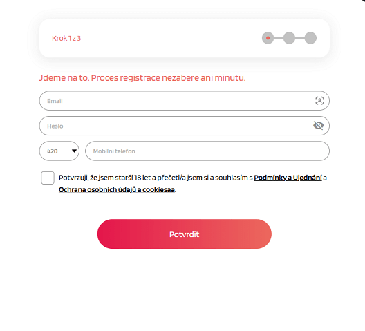 Registrační stránka TrivelaBet